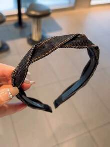 1 buc bandă de păr împletită din denim vintage pentru femei, înfășurare versatilă pentru cap în aer liber, bandă de păr seria albastră cu diademă, accesorii cu fundă, bandă de păr pentru femei, accesorii de păr