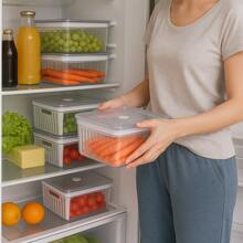 Organizador De Geladeira Acrílico Com Tampa E Cesto 2,3L