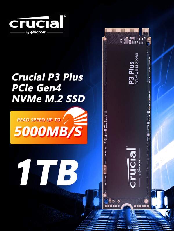 CRUCIAL Crucial P3 Plus 1TB SSD Gen4 NVMe PCIe 3D NAND M.2(2280),Up To 5000MB/S,CT1000P3PSSD8,Compatible With Desktop Computers And Laptops