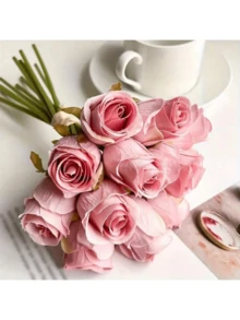 Ramo de 12 rosas de imitación, ramo de imitación realista, decoración de boda ramo de novia, arreglo floral para decoración de sala de estar y mesa, rosas falsas, decoración de centro de mesa familiar, decoración de mesa, hermosa decoración de habitación