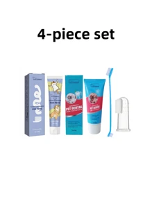 Pasta dental de limpieza para mascotas, blanqueamiento dental, artículo de cepillo de dientes, conjunto de cepillo de dientes y pasta dental para el cuidado bucal de gatos y perros, suministros de limpieza para mascotas pequeñas (nuevo y antiguo aleatorizado)