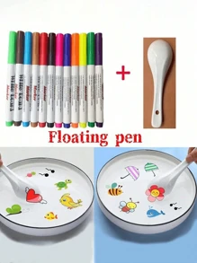 8/12 pezzi Penne da disegno magiche ad inchiostro galleggiante, giocattoli da puzzle penne per colorare (alcuni colori a caso), penne cancellabili divertenti, penne che galleggiano nell'acqua, penne acquerellabili per dipingere in acqua, disegno magico