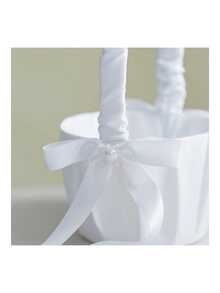 1pc/2PCS Wedding Flower Baskets, Satin Bowknot Flower Baskets Pearl Collection - White Bow - View 8