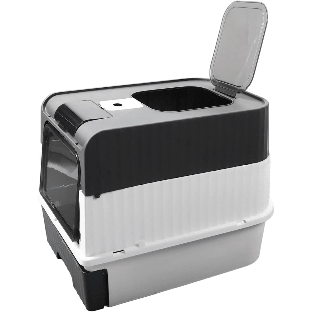 Large Cat Litter Box Cat Pan Drawer Anti-Splashing Cat Potty Tray Self Cleaning Drawer Black Grey - Black - View 1