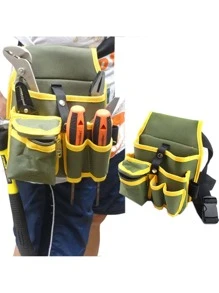 1pc Multifunctional Canvas Tool Storage Bag, Belt Electrician Tool Kit, Drill Waist Bag, Wrench, Screwdriver, Hardware Tool Bag, Storage Bag