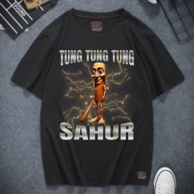 TUNG TUNG TUNG SAHUR MEME ITALIAN BRAINROT T-SHIRT UNISEX COTTON Premium - màu đen - Xem 1