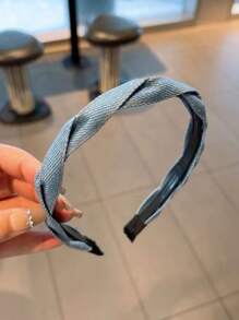 1 buc bandă de păr împletită din denim vintage pentru femei, înfășurare versatilă pentru cap în aer liber, bandă de păr seria albastră cu diademă, accesorii cu fundă, bandă de păr pentru femei, accesorii de păr