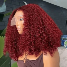 MECRY 180% Red Curly Wig Burgundy Red Curly Short Bob Wigs 99J Hair Brazilian Hair 13x4 Deep Wave Lace Frontal Wig Frontal Wigs Headband Wig Hair Wigs Frontal Blended Hair 10Inch-36Inch - SBUG - View 5