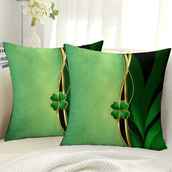 [可机洗] 现代绿色渐变三叶草印花靠垫套 | 1 件装，18x18 英寸 | 100% 涤纶 | 拉链开合，可机洗 | 家居装饰 | 艺术现代风格