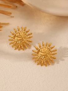 1 Pair Fashionable, Elegant & Unique Metal Sunflower Stud Earrings, Suitable For Women To Wear On Beach, Vacation, Festival, Daily Occasions