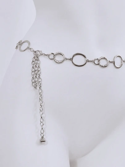 Metallic Chain Decorative Belt For Women, Versatile & Stylish For Dresses, Fashion Body Chain With Hollow O-Ring Waist Chains Summer, School Fall, Autumn, Halloween