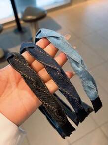 1 buc bandă de păr împletită din denim vintage pentru femei, înfășurare versatilă pentru cap în aer liber, bandă de păr seria albastră cu diademă, accesorii cu fundă, bandă de păr pentru femei, accesorii de păr