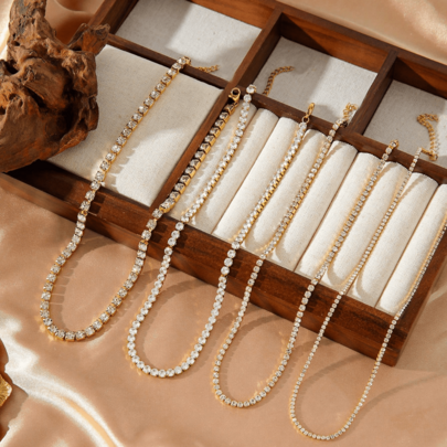 1pc 18K Gold Plated Stainless Steel Women's Necklace With Rhinestones, Fashionable High-End, Suitable For Parties And Dates, Bohemian Style Accessory