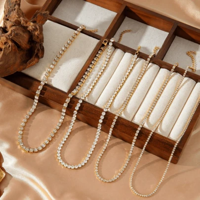 1pc 18K Gold Plated Stainless Steel Women's Necklace With Rhinestones, Fashionable High-End, Suitable For Parties And Dates, Bohemian Style Accessory