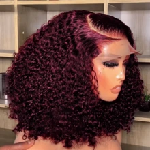 MECRY 180% Red Curly Wig Burgundy Red Curly Short Bob Wigs 99J Hair Brazilian Hair 13x4 Deep Wave Lace Frontal Wig Frontal Wigs Headband Wig Hair Wigs Frontal Blended Hair 10Inch-36Inch - SBUG - View 3