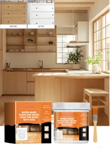 Pittura decorativa a base d'acqua per mobili in legno, ante di armadi, porte e finestre. Pittura a base d'acqua bianca, nera e multiuso per il legno, con un pennello multiuso. Gesso multiuso.