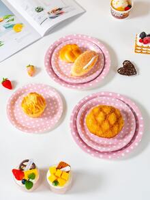 10pcs/25pcs Disposable Dinnerware Set, 7inch/9inch Pink Base White Polka Dot Paper Plates, Disposable Plates For Party, Accommodate 25 Guests, For Party Decorations, Birthdays, Gifts