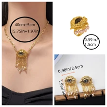 1pc Luxurious Fashion Evil Eye Pearl Tassel Ring, Exaggerated Personalized Alloy Ring With Pearl Tassel Design - Suitable For Daily Wear, Festivals, Parties, And Banquets