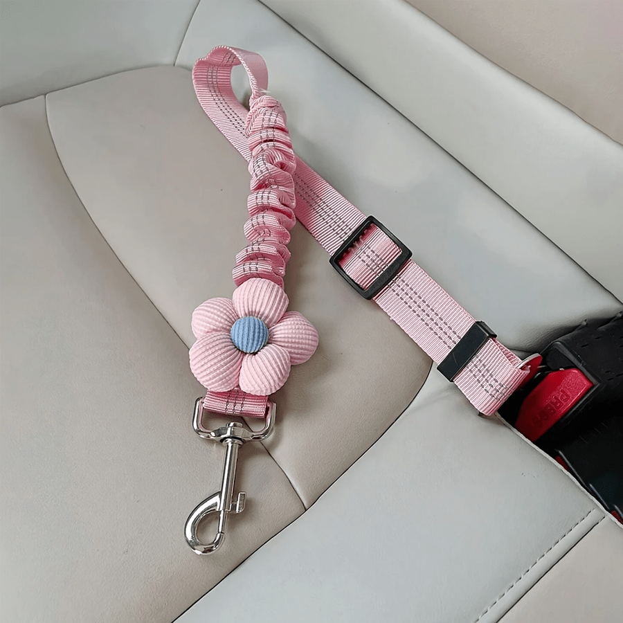 1pc Cute Pink Dog Car Seatbelt Leash With Floral Design - Adjustable, Reflective Safety Harness For Pet Cats And Dogs, Multiple Colors Available, Travel Safety Gear|Floral Pattern Leash|Adjustable Strap, Dog Accessories,Pet Car Seat Belt, Dog Retractable Safety Leash, Pet Leash, Car Seat Belt Nylon Safety Belt For Dogs