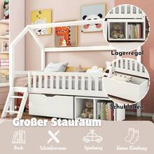 okwish House Bed, Children's Bed, Youth Bed 200x90 Cm, With Drawers And Storage Compartments, Suitable For Boys And Girls With Railing, White - 白色 - 查看 3