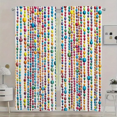 [Bohemian Curtains] 2pcs Bohemian Rainbow Beaded Window Curtains | Retro Art Decor, Blackout Privacy Protection, Rod Pocket Design, Smooth Texture Fabric