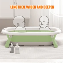 Faltbare Babybadewanne, Faltbare Neugeborenen-Badewanne Mit Weichem Kissen (0-18 Monate), 72*45*17cm, Geburtsgeschenk für Neugeborene, Tragbares Reisegeschenk, Platzsparend - Grün - Übersicht 3