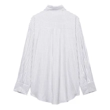DEEKA 女装春夏新品超大单排扣条纹长袖衬衫 - 白色 - 查看 3