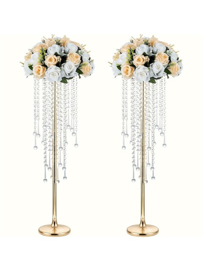 2pcs Acrylic Beaded Flower Stand, 29.5 Inch Electroplated Flower Arch, Wedding Aisle Decor, Home Decor, Party Decoration