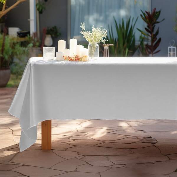 1pc 55" X 86" White Rectangular Tablecloth, Stain-Resistant, Wrinkle-Free, Washable Polyester Tablecloth For Dining, Wedding, Party, Buffet