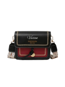 时尚女士包包，多功能新款斜挎包，休闲撞色设计，小方包，宽肩带，适合派对、约会、上学、户外活动，时尚翻盖单肩包，女士搭扣装饰斜挎包，带宽肩带。 - 彩色 - 查看 14