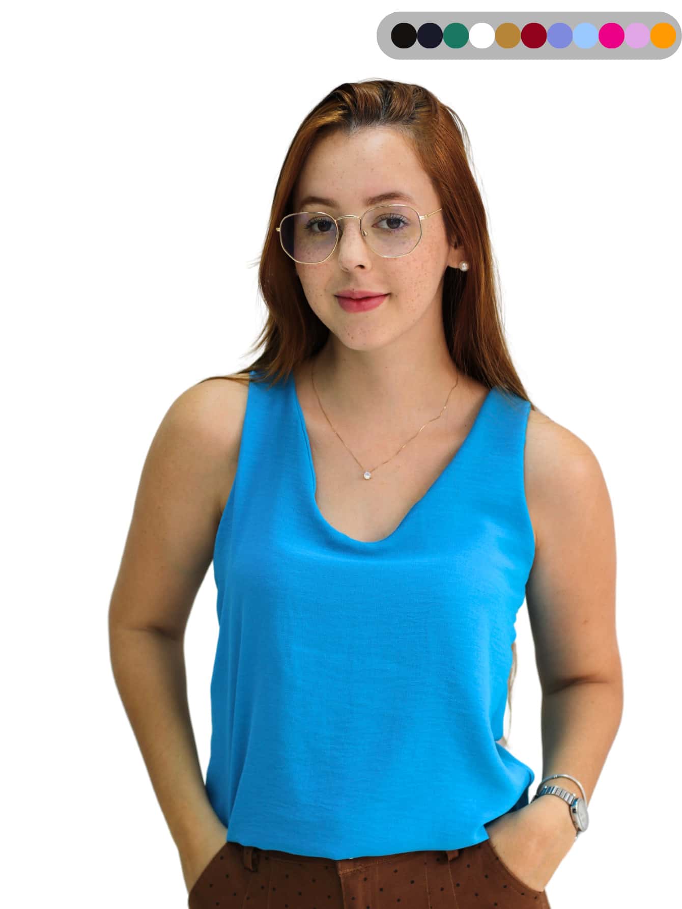Women's Tank Top With Wide Straps, Loose And Elegant - Baby Blue - View 1