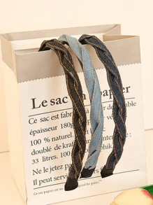 1 buc bandă de păr împletită din denim vintage pentru femei, înfășurare versatilă pentru cap în aer liber, bandă de păr seria albastră cu diademă, accesorii cu fundă, bandă de păr pentru femei, accesorii de păr