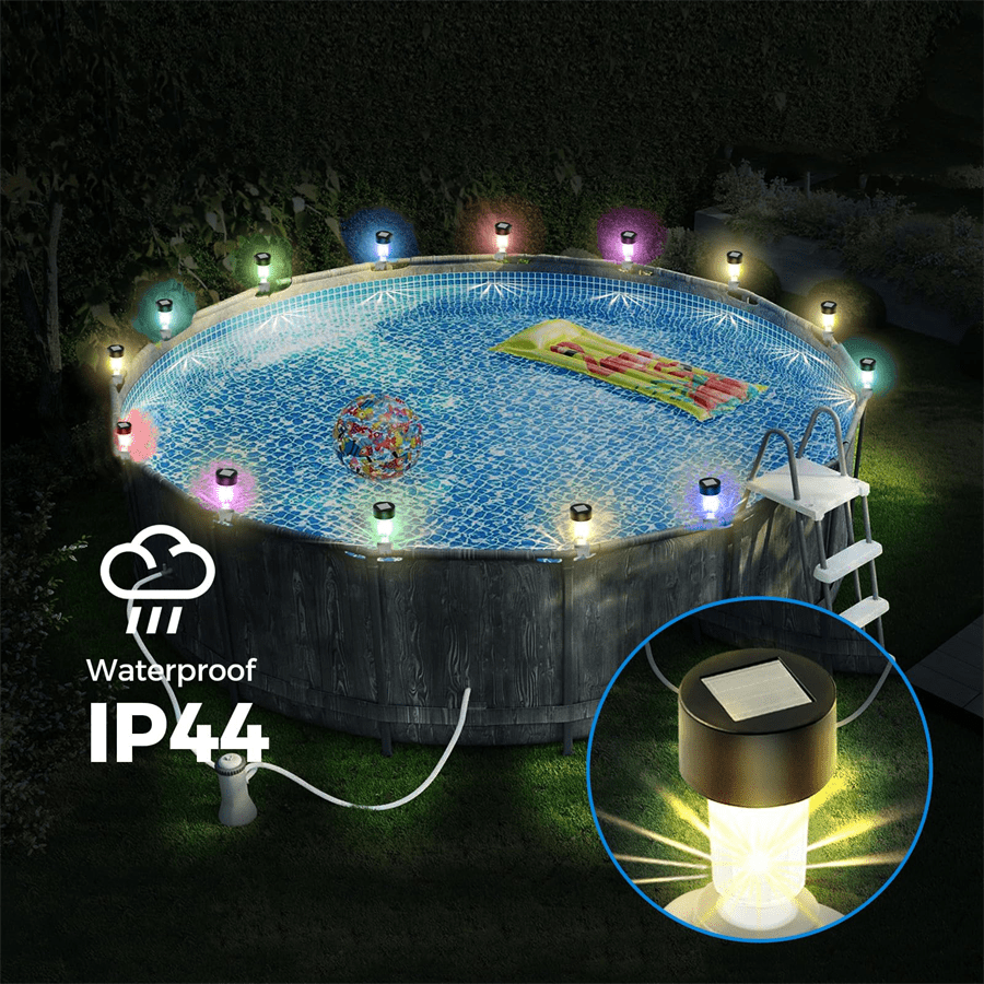 6 pièces/10 pièces Lumières solaires pour piscine, LED colorées convenant pour les piscines hors-sol, éclairage extérieur de piscine, lumières décoratives étanches IP44 pour une ambiance nocturne, lumières solaires étanches pour l'extérieur, convenant pour la décoration de fête à la maison dans les piscines enterrées