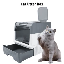 Large Cat Litter Box Cat Pan Drawer Anti-Splashing Cat Potty Tray Self Cleaning Drawer Black Grey - Grey - View 3
