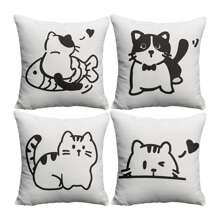 4pcs Cute Cat Pattern Pillowcase - Soft Plush Single-Sided Printed Pillow Cover Suitable For Sofa, Bed And Couch - Home Decor Without Pillow Insert - Add Comfort And Style To Your Sleep Space
