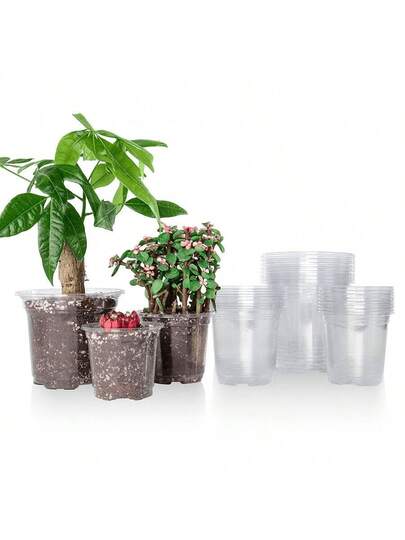 9 st plantskrukor 5/4/3,5 tum, transparent plastplanter med dräneringshål för inomhus suckulenter, frökruka för blomkruka för plantor, sticklingar