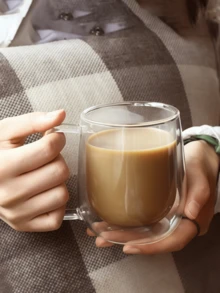 1 Piece (250ml/8oz) Double Glass Coffee Mug, Large Insulated Espresso Mug, Clear Glass With Handle, Cappuccino Mug, Latte Glassware, Coffee Accessories