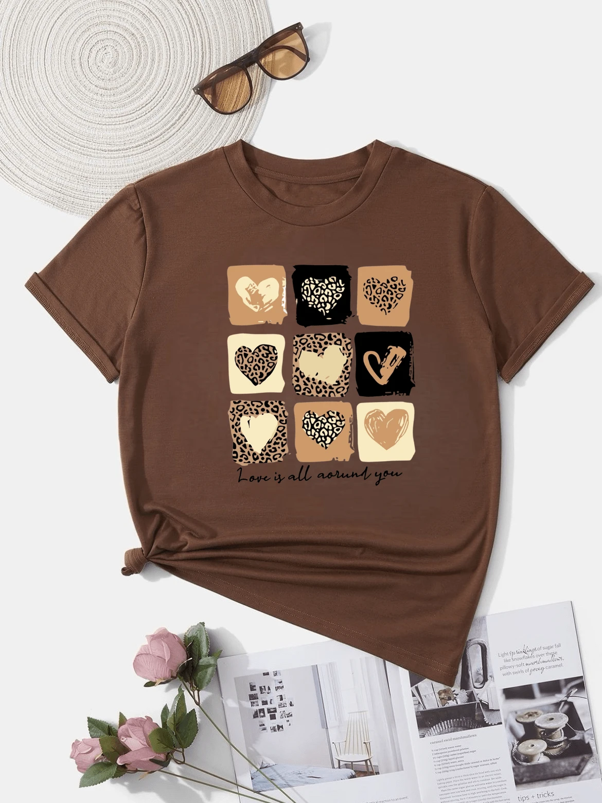 T-Shirt Love Heart  Babylook 100% Cotton Animal Print - màu nâu - Xem 1