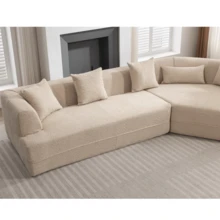 128" Boneless Couch Sofa Set W/Pocket Springs, 3-Seat Reversible Living Room Furniture, No Assembly Needed (Light Brown) - 淺棕色+圈呢+纖維泡棉墊+3座-1 - 查看 11