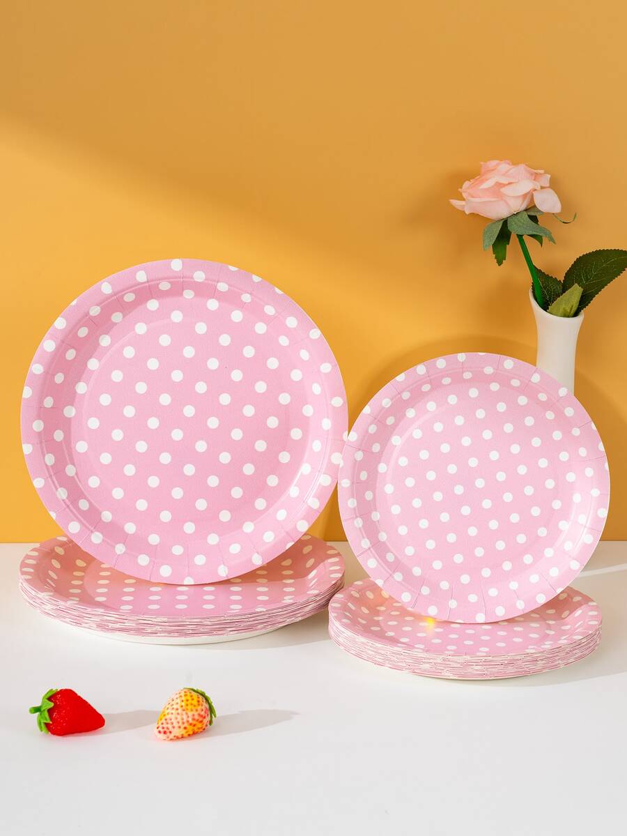 10pcs/25pcs Disposable Dinnerware Set, 7inch/9inch Pink Base White Polka Dot Paper Plates, Disposable Plates For Party, Accommodate 25 Guests, For Party Decorations, Birthdays, Gifts