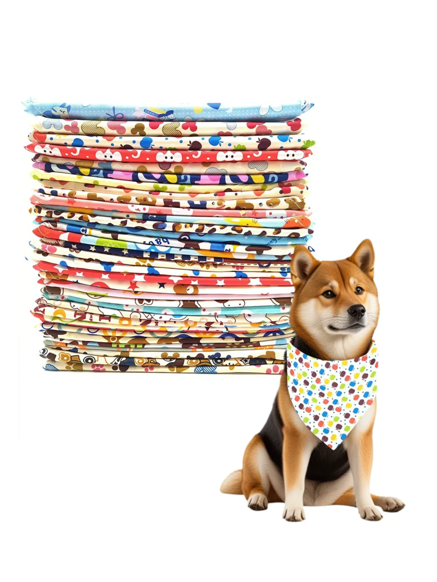 Random 10 Pieces Set, Pet Dog Bandana, Dog Tricot, Printing, Multiple Colours, Universal For Dogs And Cats - Multicolor - View 1