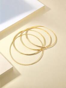 4 件套简约优雅复古圆形镂空花卉图案手链套装，百搭夏季度假时尚女士配饰 - 金色 - 查看 3