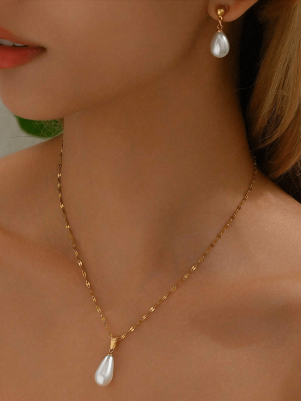 3pcs Luxury Pearl Pendant Necklace And Earrings Set