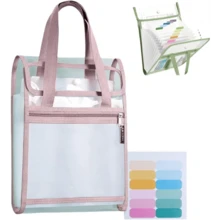 Vertical File Organizer Bag,Extended Waterproof Folder,13 Pockets Large Capacity Binder Pocket Organizer, Folders,Portable Transparent File Pouch With Handle Snap Button - 粉色 - 查看 7
