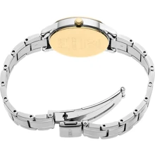 Seiko Reloj de cuarzo para mujer Seiko, esfera dorada, caja y pulsera de acero inoxidable, estilo de negocios, adecuado para uso diario, modelo SXDH04P1, resistente al agua 100M
