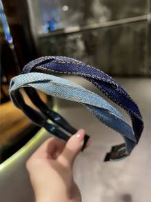 1 buc bandă de păr împletită din denim vintage pentru femei, înfășurare versatilă pentru cap în aer liber, bandă de păr seria albastră cu diademă, accesorii cu fundă, bandă de păr pentru femei, accesorii de păr