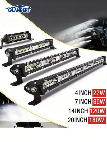 GLANBERT 4/7/14/20inch Car LED Lights Bar 27/60/120/180W Ultra-Thin Medium White Net Light Bar For Car, SUVs, Trucks