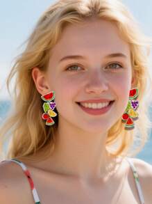 Pink Snail Boucles d'oreilles pendantes originales et amusantes de la série Fruits du monde - Pastèque, Orange, Ananas, Pamplemousse. Convient aux femmes, filles, été, hiver, vacances, fête de plage, cadeau pour elle, couples, amis