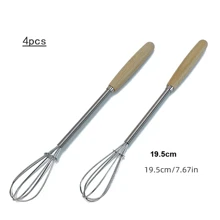 Mini Stainless Steel Whisk, Egg Beater, Small Mixer, 20cm With Wooden Handle For Stirring, Beating, Blending Ingredients, Mixing Sauces