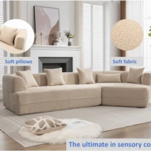 128" Boneless Couch Sofa Set W/Pocket Springs, 3-Seat Reversible Living Room Furniture, No Assembly Needed (Light Brown) - 淺棕色+圈呢+纖維泡棉墊+3座-1 - 查看 8